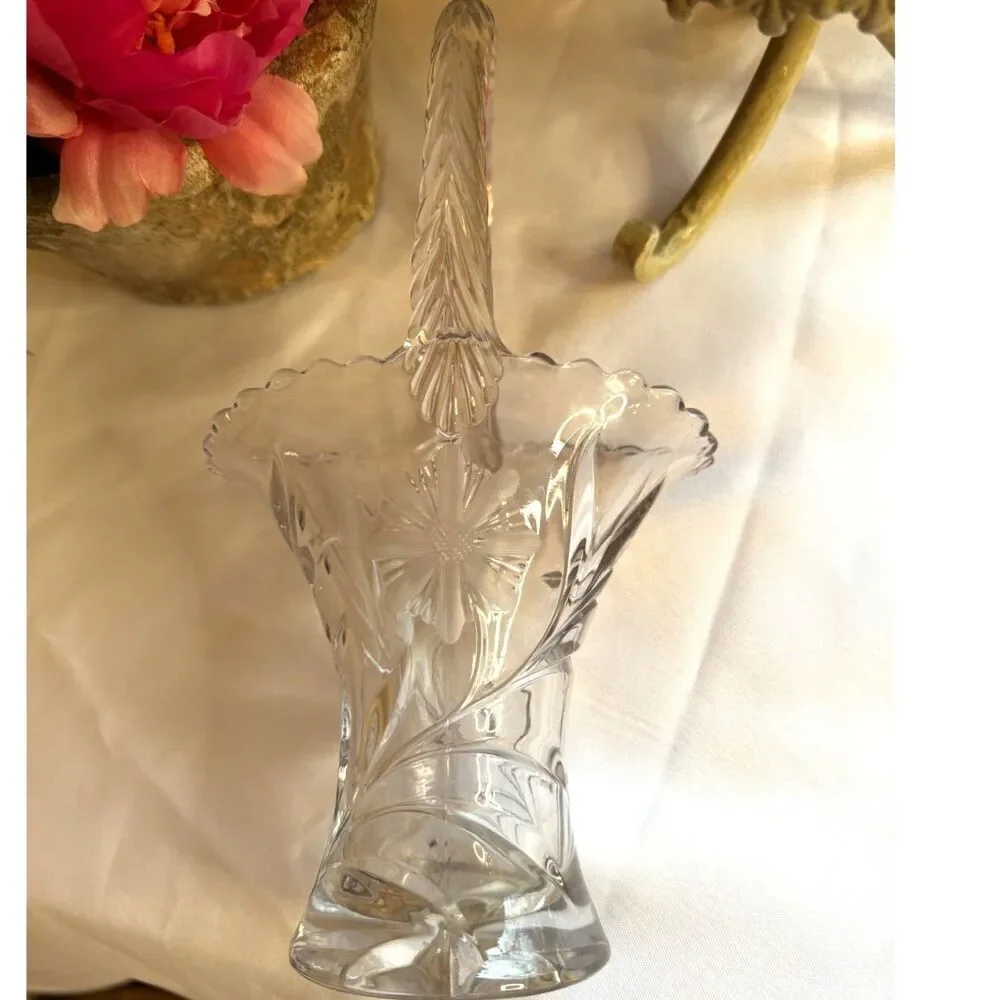 Vintage cut glass basket with top handle; gorgeous